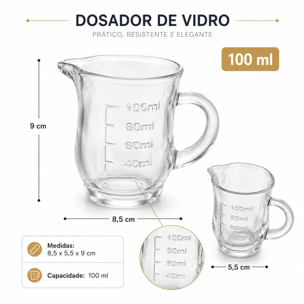 Dosador Medidor de Vidro 100ml com Alça e Bico Hauskraft