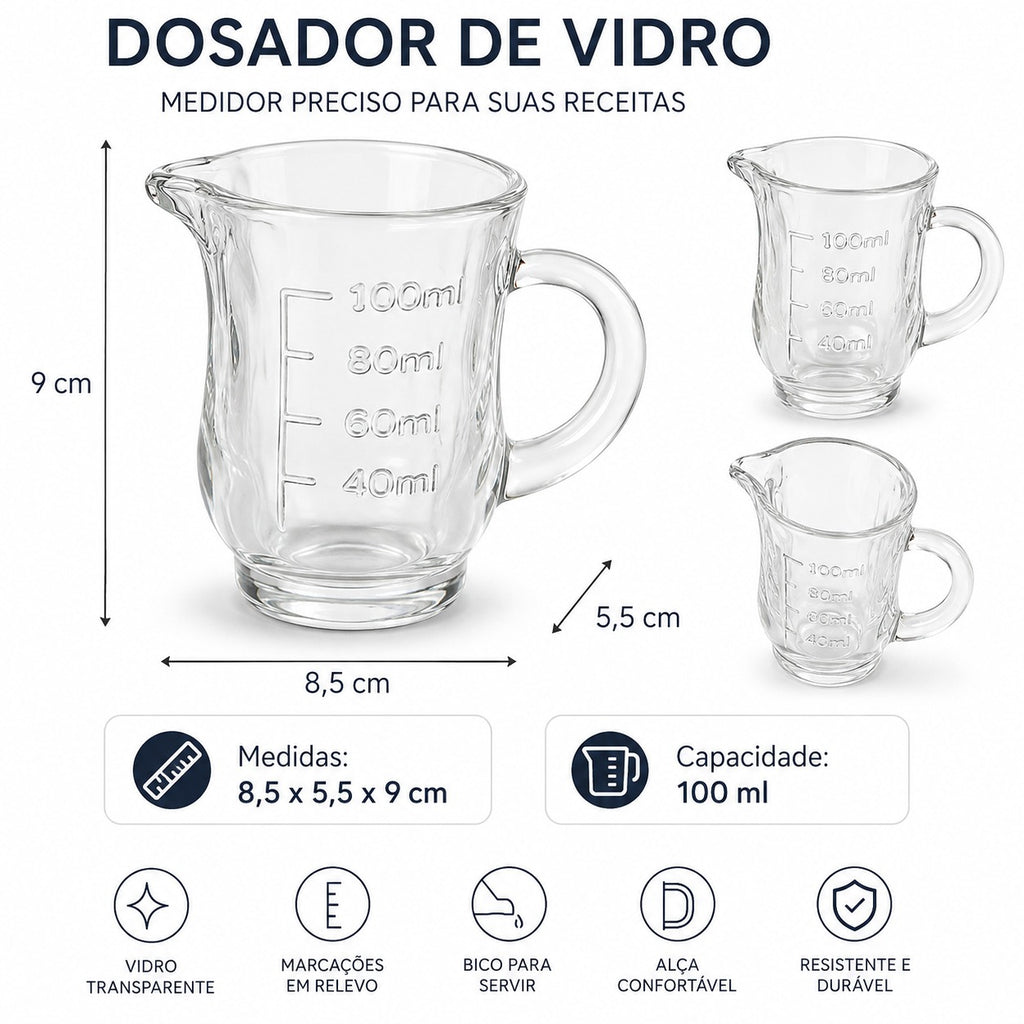 Dosador Medidor de Vidro 100ml com Alça e Bico Hauskraft