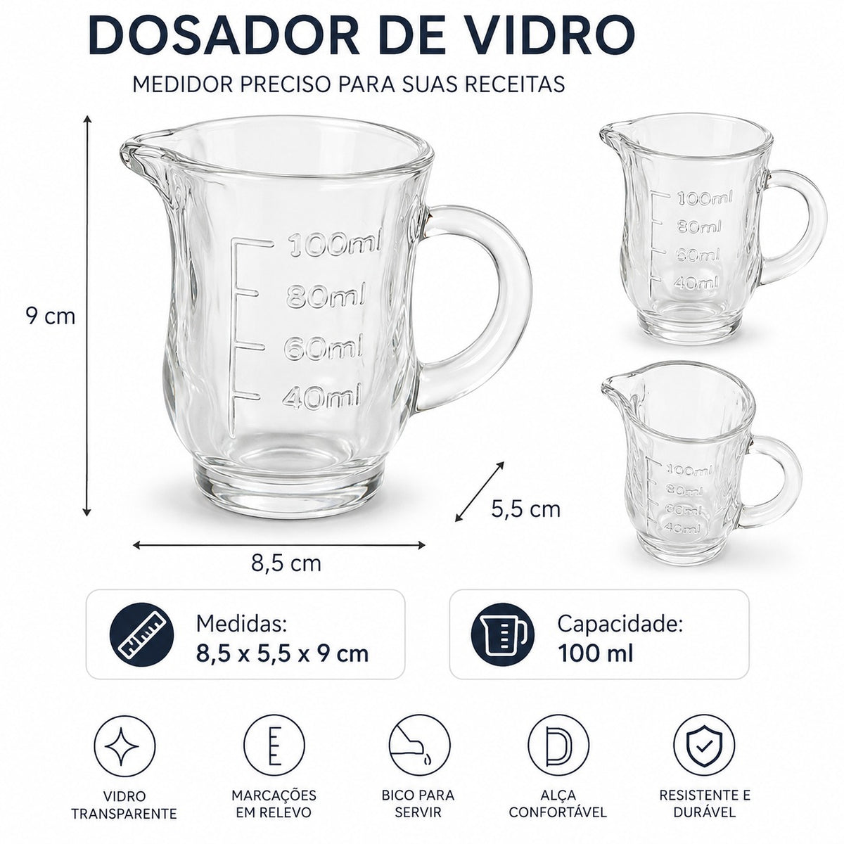 Dosador Medidor de Vidro 100ml com Alça e Bico Hauskraft