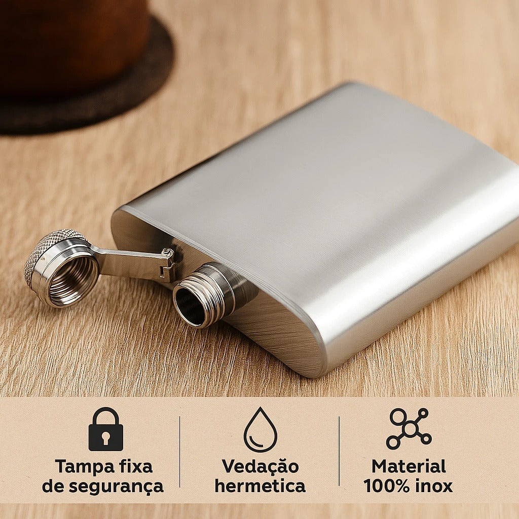 Cantil De Bolso 230ml Porta Bebida Em Aço Inox Clássico