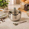 Açucareiro de Luxo Aço Inox c/Colher e Tampa de Vidro 230ML