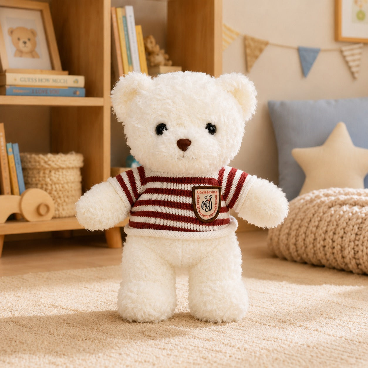 Urso de Pelúcia com Roupinha Listrada 30cm Fofinho