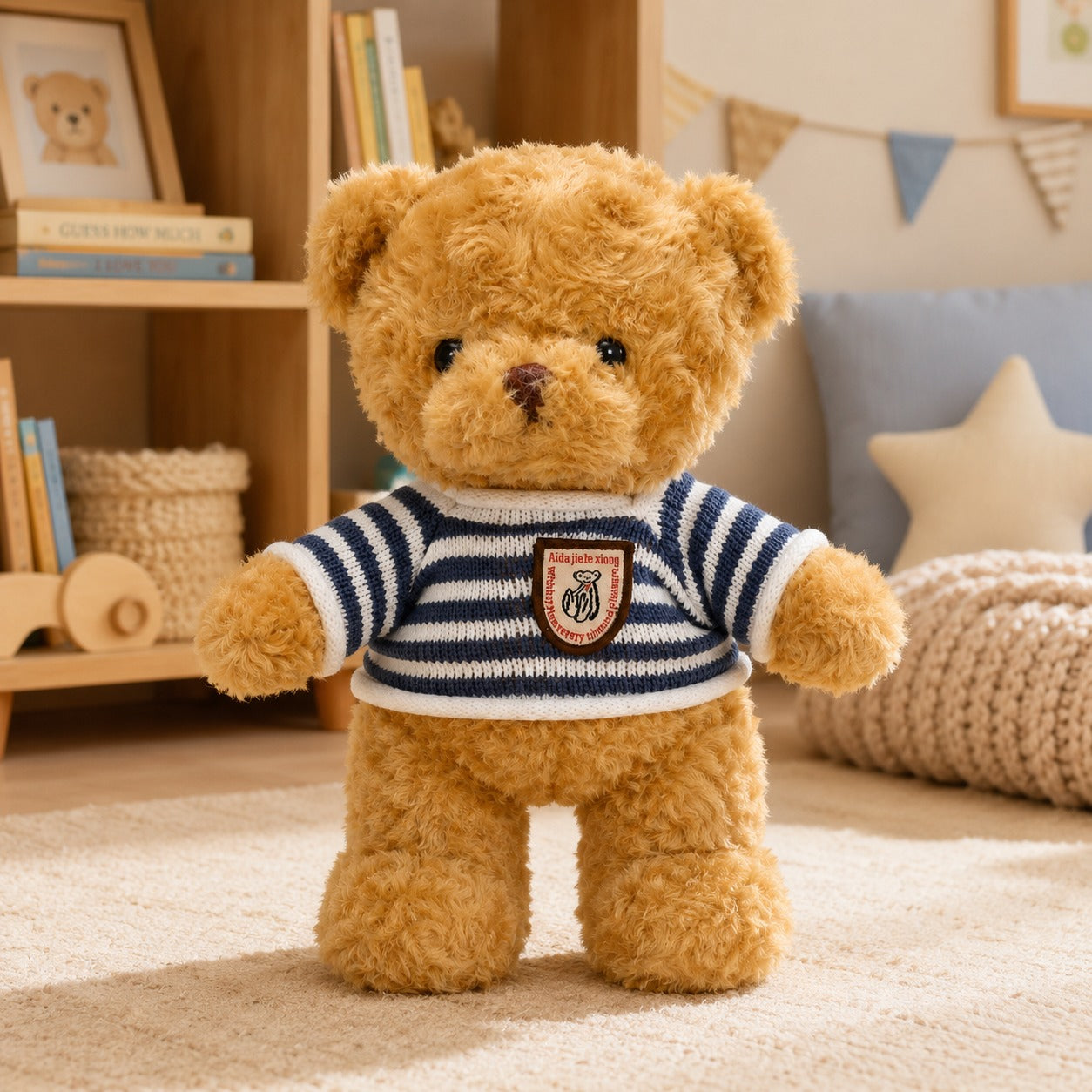 Urso de Pelúcia com Roupinha Listrada 30cm Fofinho