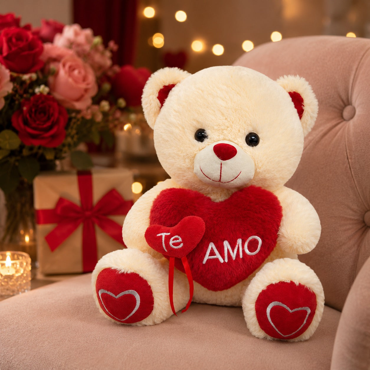 Urso de Pelúcia 50 Cm Com Coração ''Te Amo'' Romântico