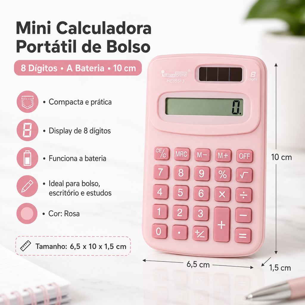 Mini Calculadora Portátil de Bolso 8 Dígitos a Bateria 10 Cm
