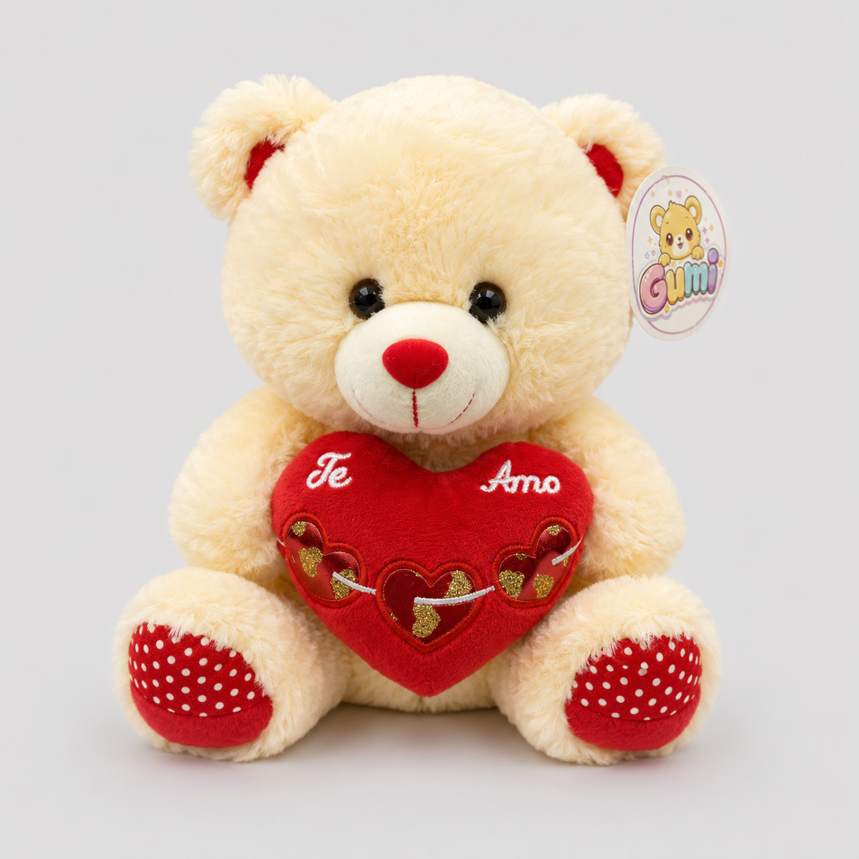 Ursinho de Pelúcia 25Cm Com Coração Bordado Detalhe Dourado