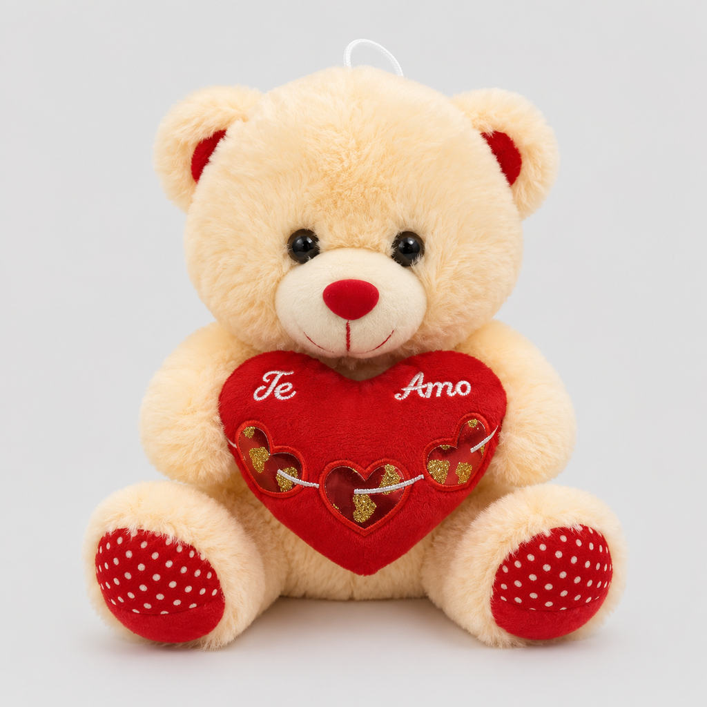 Ursinho de Pelúcia 25Cm Com Coração Bordado Detalhe Dourado