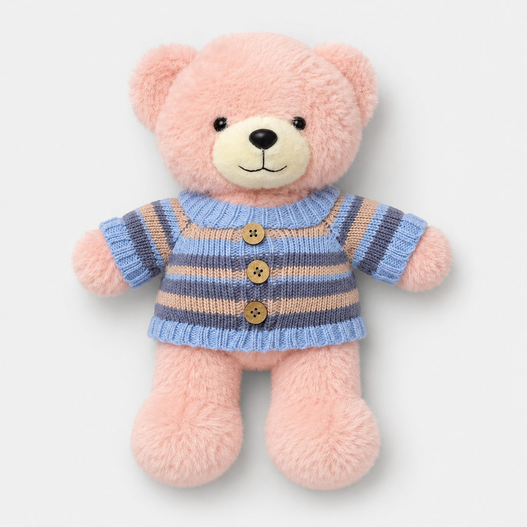 Ursinho de Pelúcia 40Cm de Roupinha Marrom Branco e Rosa