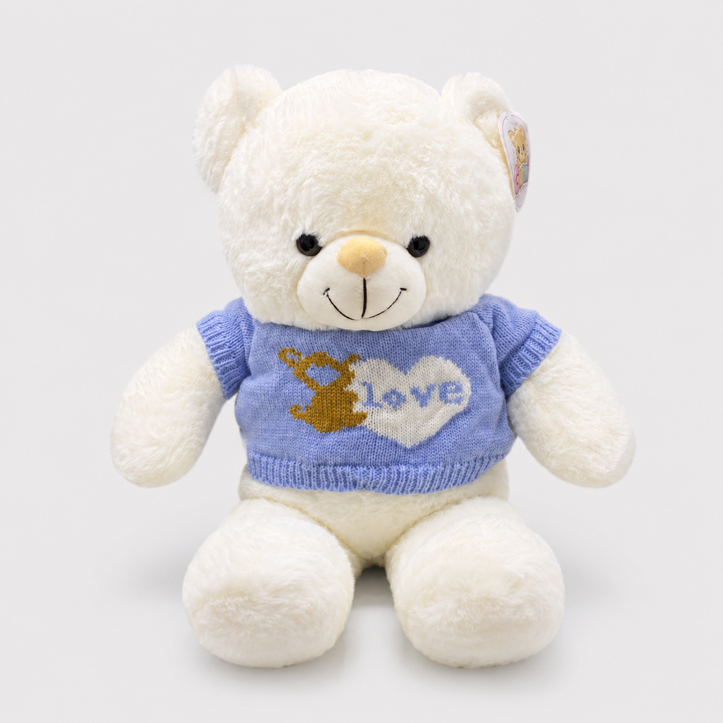 Urso de Pelúcia 50cm Com Suéter Bege Rosa e Branco