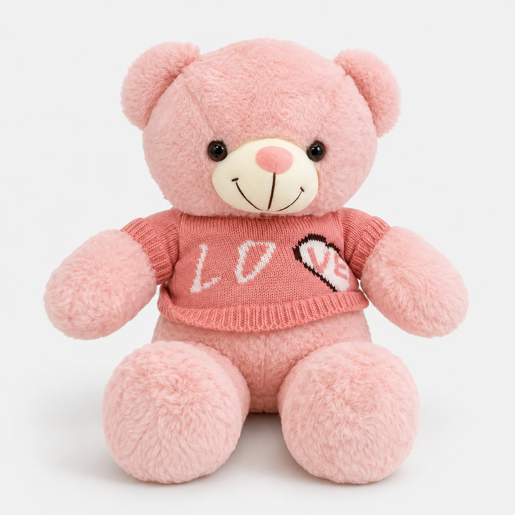 Urso de Pelúcia 50cm Com Suéter Bege Rosa e Branco