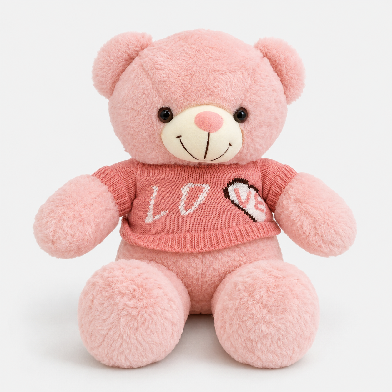 Urso de Pelúcia 50cm Com Suéter Bege Rosa e Branco