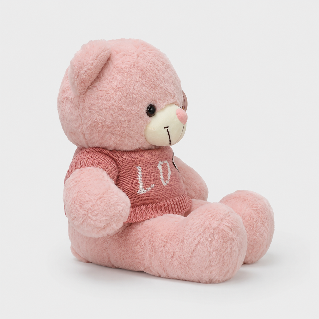 Urso de Pelúcia 50cm Com Suéter Bege Rosa e Branco