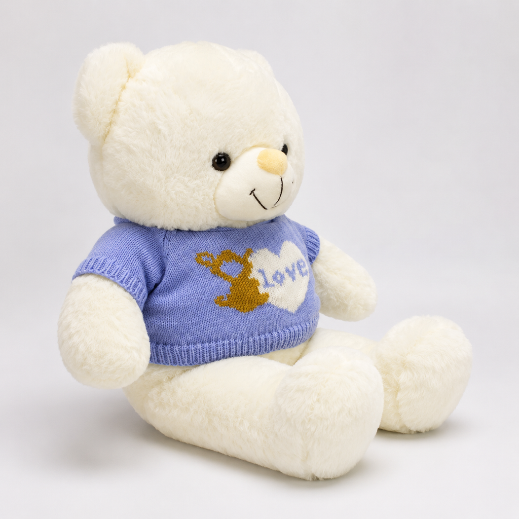 Urso de Pelúcia 50cm Com Suéter Bege Rosa e Branco