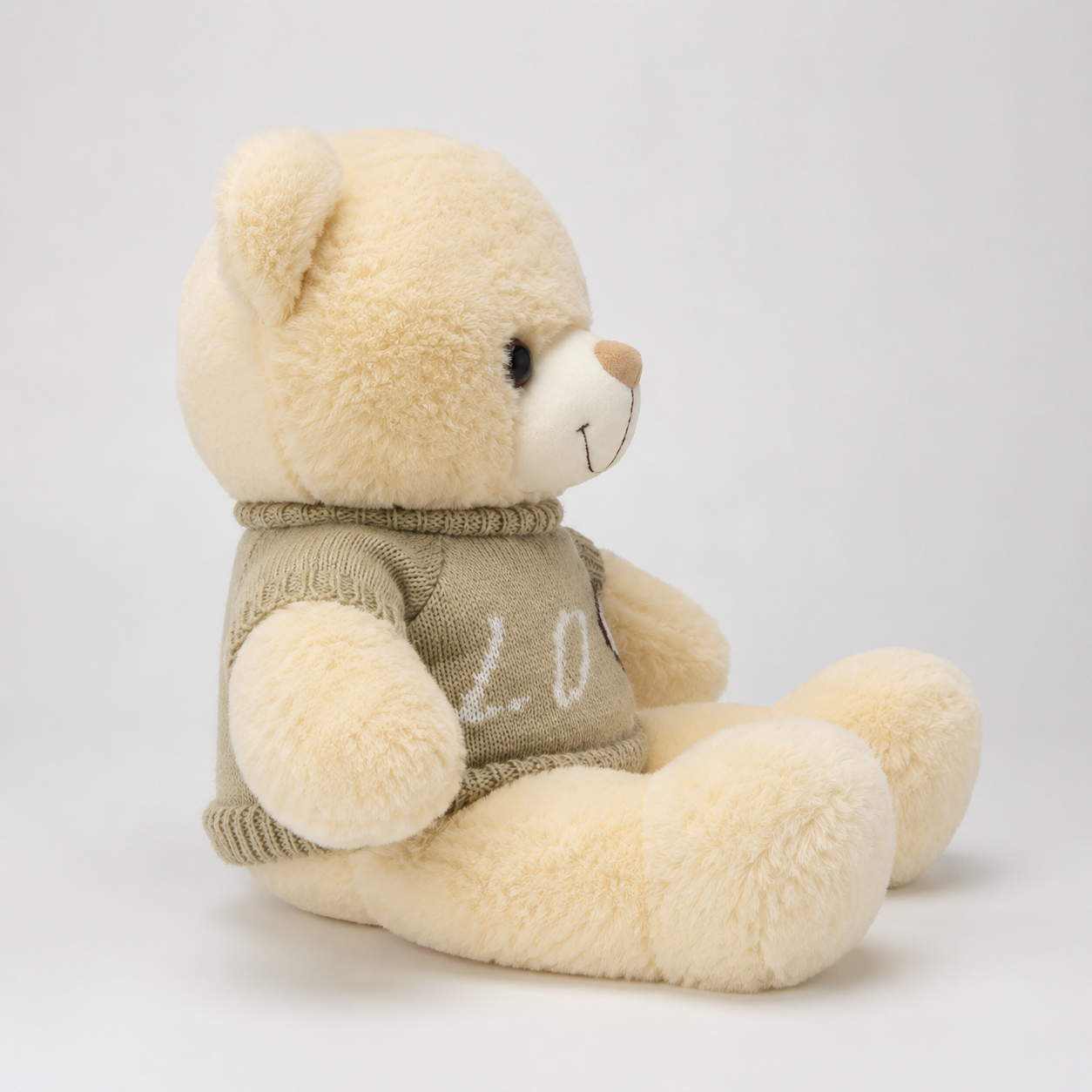 Urso de Pelúcia 50cm Com Suéter Bege Rosa e Branco