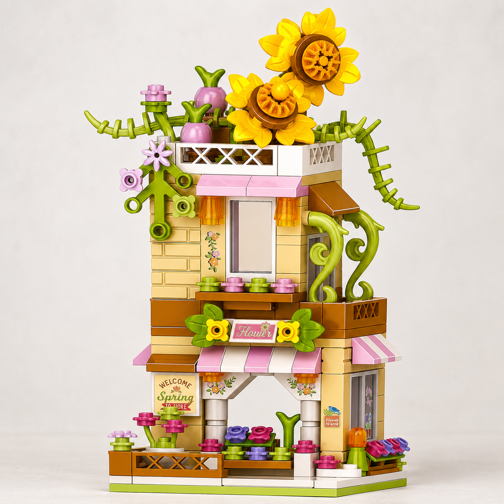 Blocos de Montar Floricultura Infantil com Flores e Girassóis
