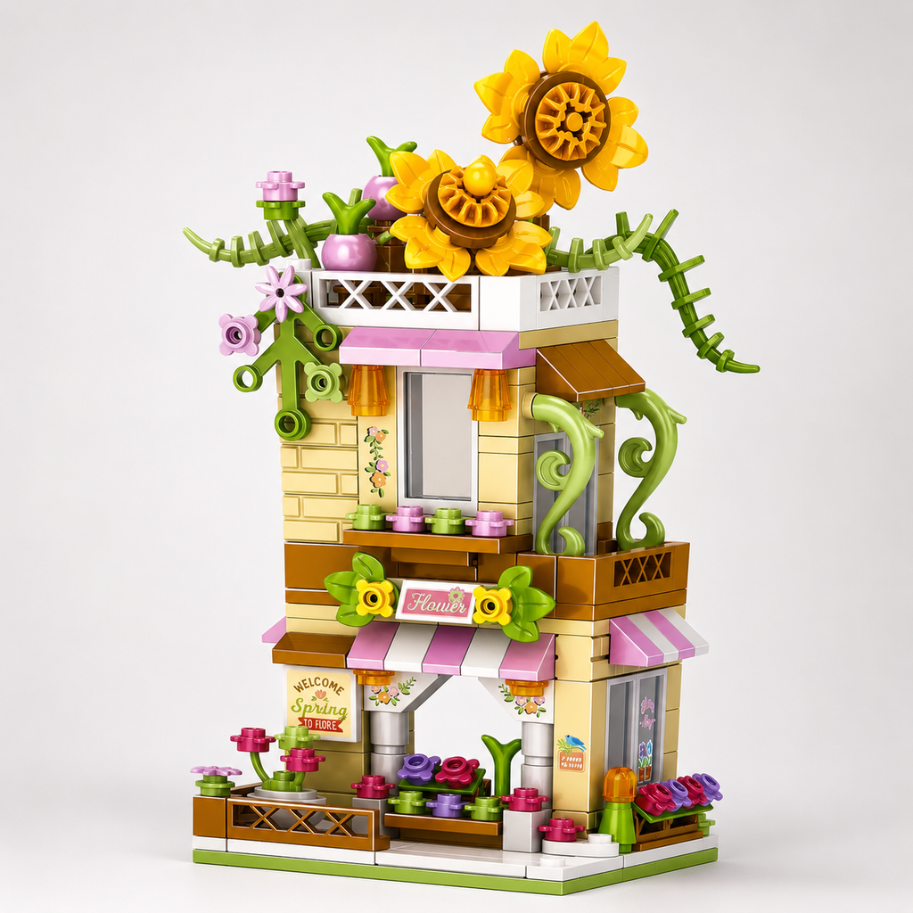 Blocos de Montar Floricultura Infantil com Flores e Girassóis