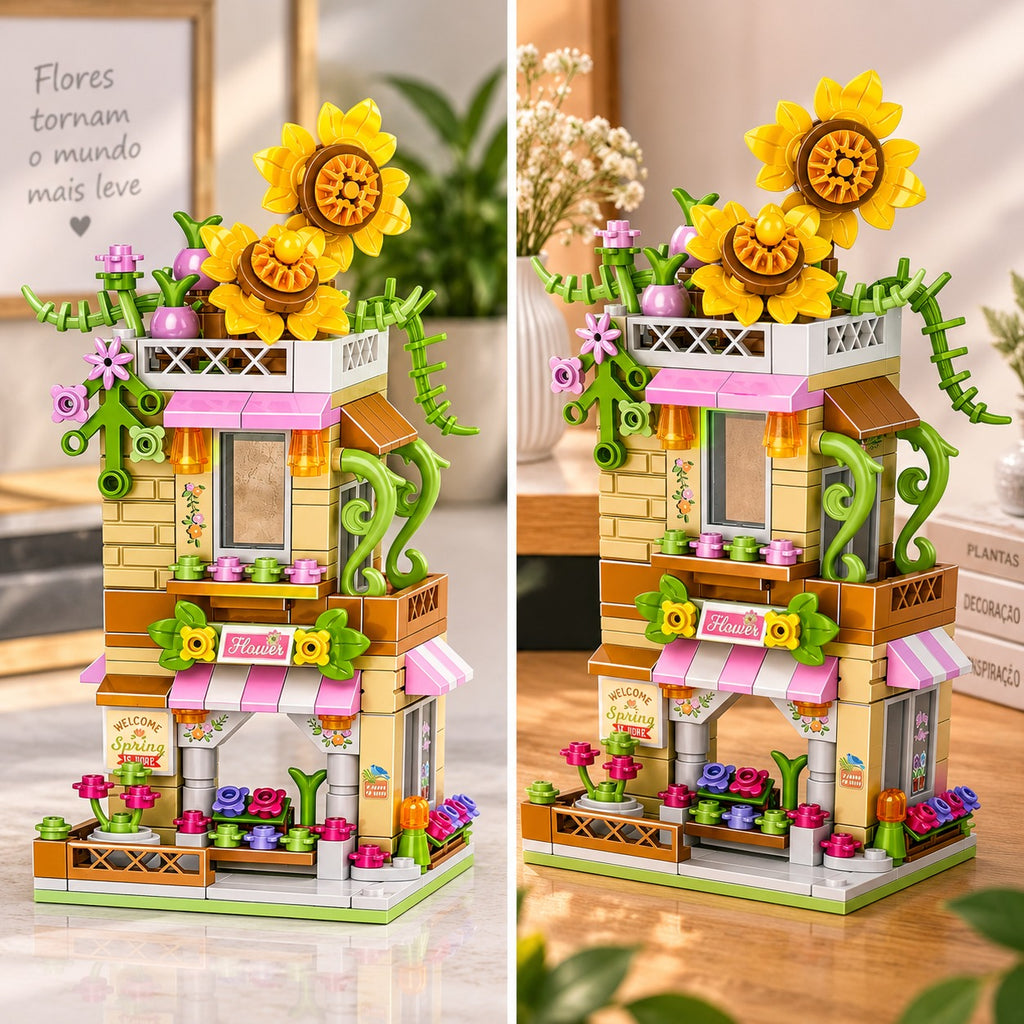 Blocos de Montar Floricultura Infantil com Flores e Girassóis