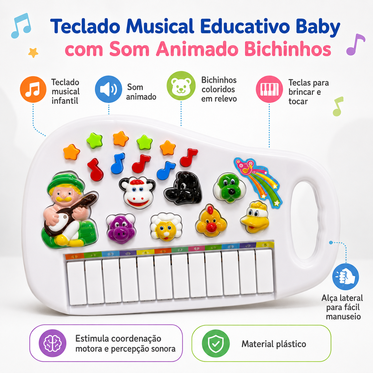 Teclado Musical Educativo Baby com Som Animado Bichinhos