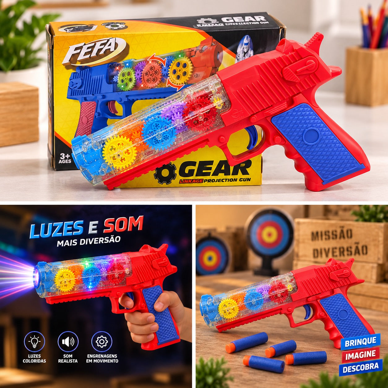 Brinquedo Arma de Plástico com Luzes e Flash Robotic Music