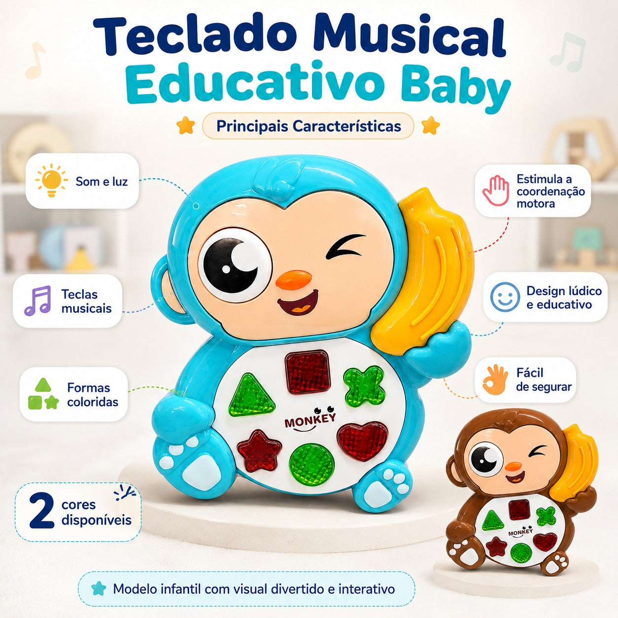 Teclado Musical Infantil Macaco – Brinquedo Educativo com Sons