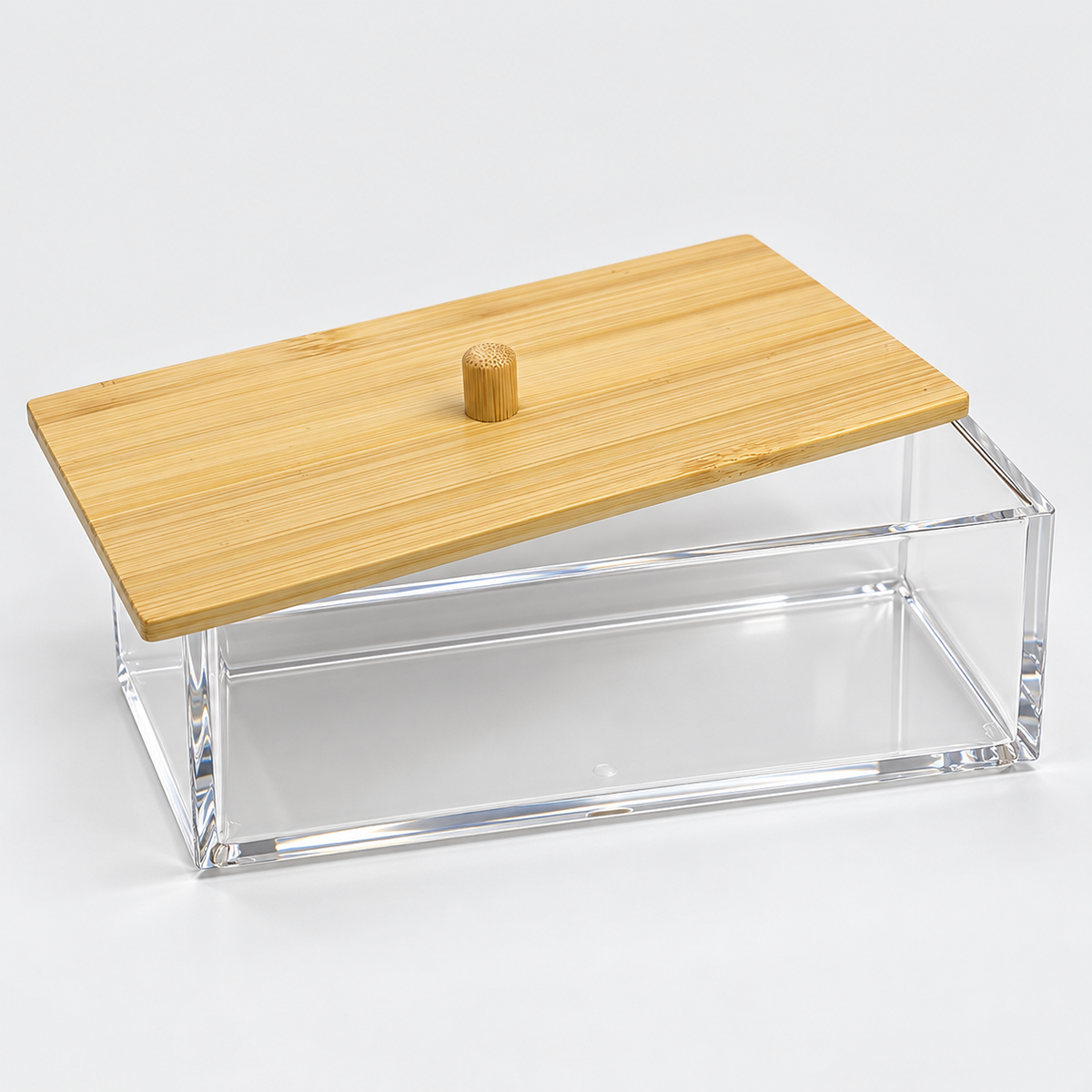Organizador de Acrílico com Tampa de Bambu 16x10 Resistente