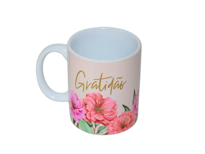 Caneca de ceramica floral - gratidão