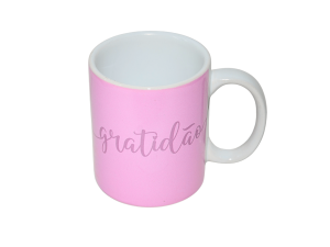 Caneca de ceramica rosa pastel - gratidão