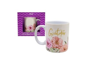 Caneca de ceramica floral - gratidão