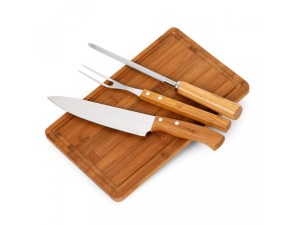 Kit completo para churrasco com faca, tábua e chaira e garfo - só qualidade - sq-4412