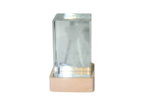 Mini lumiária de mesa em bambu e cristal holográfica de flor