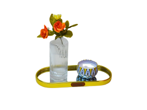 Bandeja decorativa com espelho dourada