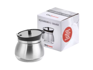 Açucareiro com colher, açucareiro vidro inox, açucareiro ud171002, pote para açúcar, pote de vidro com colher, utensílio de cozinha.