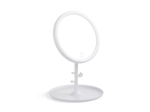 Espelho de mesa branco com luz de led e bandeja para maquiagens e acessórios - unygift