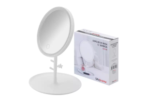 Espelho de mesa branco com luz de led e bandeja para maquiagens e acessórios - unygift