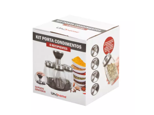 Kit porta condimentos 6 pcs + suporte giratório - unyhome