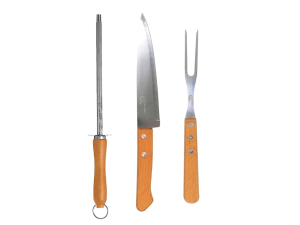 Kit completo para churrasco com faca, tábua e chaira e garfo - só qualidade - sq-4412