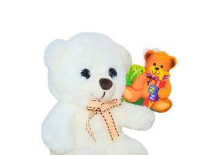 Pelúcia de ursinho branco antialérgico com laçinho - fizzy