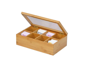 Caixa multiuso com divisórias e tampa em bambu 