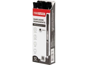 Marcador permanente com 12 unidades preto - yp7681 - yin's