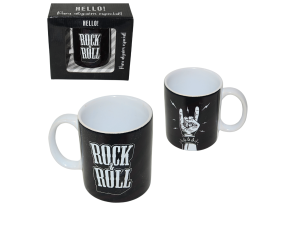 Caneca de ceramica preta rock and roll