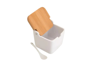 Saleiro em ceramica com tampa bambu e colher com 300ml - wx18831 - wellmix