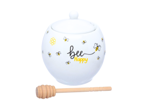 Meleira de porcelana, meleira honey bee, meleira hauskraft, pote para mel, meleira com colher, utensílio para mel, servir mel, acessório de café, pcln