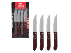 Kit faca jumbo leme 4 peças com cabo de madeira e lâmina em inox resistente – 9610013 - CORNETA