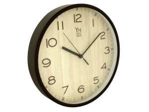 Relógio de parede preto com detalhes em madeira  - yjh6407 - ynclock 
