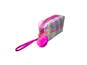 Necessaire colorida com alça, zíper e pompom- 798 - LINA