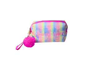 Necessaire colorida com alça, zíper e pompom- 798 - LINA