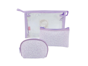 Kit com 3 necessaires lilás e transparente - ns2531 - QUALIS