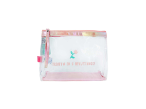 Kit necessaire 2 peças transparente e rosa práticas - ns2604 - qualis