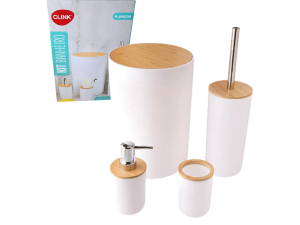 Kit c/4 pcs para banheiro brancos e bambu - clink