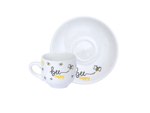 Kit de xícaras com pires 6 unidades fofinha - linha bee - hauscraft